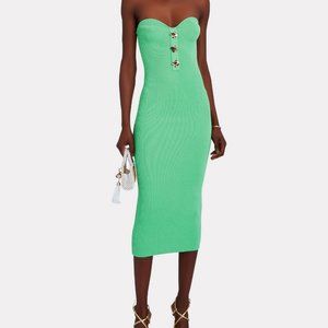 Self-Portrait Green Ribbed Middi Dress